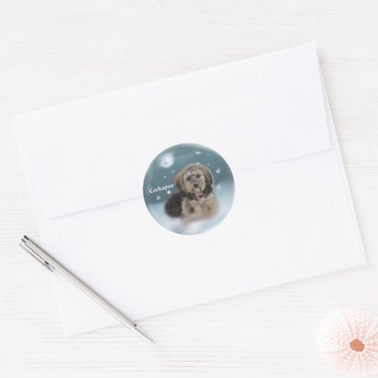 Cockapoo-kerstcadeaus Ronde Sticker (Envelop)