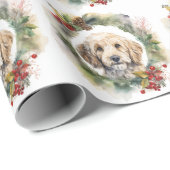Cockapoo Kerstkrans feestelijke pup Cadeaupapier (Rol Hoek)