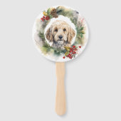 Cockapoo Kerstkrans feestelijke pup Handwaaier (Achterkant)