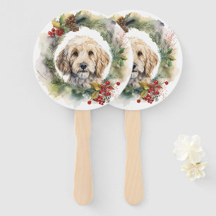 Cockapoo Kerstkrans feestelijke pup Handwaaier