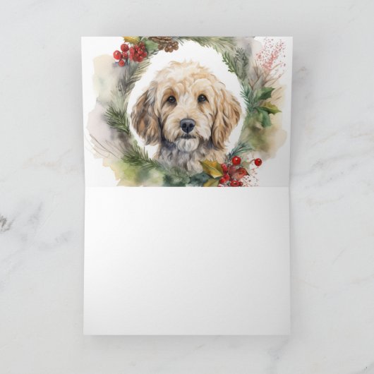 Cockapoo Kerstkrans feestelijke pup Kaart (Binnen)