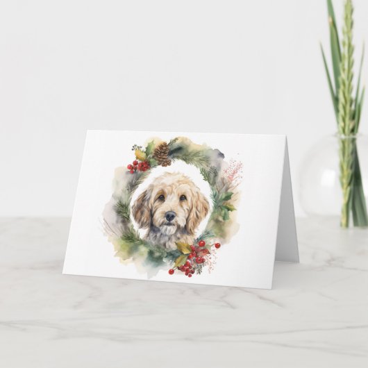Cockapoo Kerstkrans feestelijke pup Kaart (Voorkant)