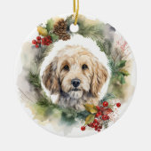 Cockapoo Kerstkrans feestelijke pup Keramisch Ornament (Voorkant)