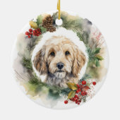 Cockapoo Kerstkrans feestelijke pup Keramisch Ornament (Achterkant)