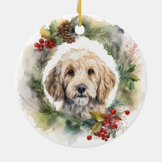Cockapoo Kerstkrans feestelijke pup Keramisch Ornament (Achterkant)