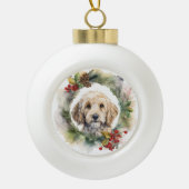 Cockapoo Kerstkrans feestelijke pup Keramische Bal Ornament (Voorkant)