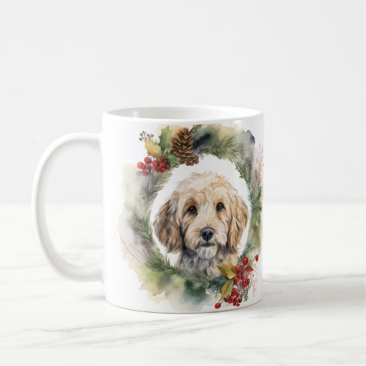 Cockapoo Kerstkrans feestelijke pup Koffiemok (Links)