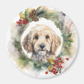 Cockapoo Kerstkrans feestelijke pup Magneet (Voorkant)