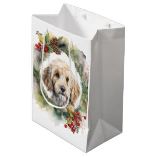 Cockapoo Kerstkrans feestelijke pup Medium Cadeauzakje