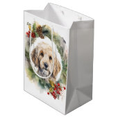 Cockapoo Kerstkrans feestelijke pup Medium Cadeauzakje (Achterkant Gekanteld)