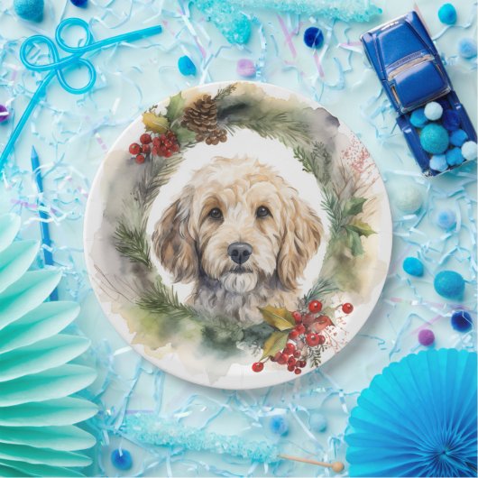 Cockapoo Kerstkrans feestelijke pup Papieren Bordje (Feest)