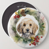 Cockapoo Kerstkrans feestelijke pup Ronde Button 6,0 Cm (Voorkant /achterkant)