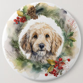 Cockapoo Kerstkrans feestelijke pup Ronde Button 6,0 Cm (Voorkant)