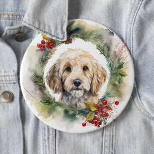 Cockapoo Kerstkrans feestelijke pup Ronde Button 6,0 Cm