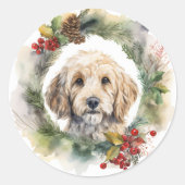 Cockapoo Kerstkrans feestelijke pup Ronde Sticker (Voorkant)
