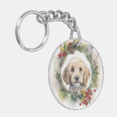 Cockapoo Kerstkrans feestelijke pup Sleutelhanger (Voorkant Links)