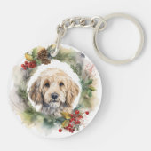 Cockapoo Kerstkrans feestelijke pup Sleutelhanger (Achterkant)