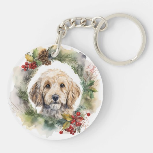 Cockapoo Kerstkrans feestelijke pup Sleutelhanger (Achterkant)