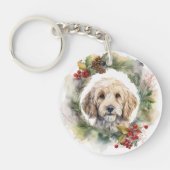 Cockapoo Kerstkrans feestelijke pup Sleutelhanger (Voorkant)