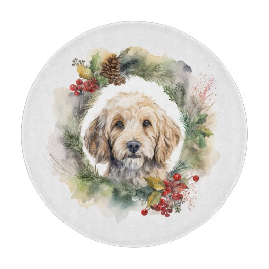 Cockapoo Kerstkrans feestelijke pup Snijplank (Voorkant)