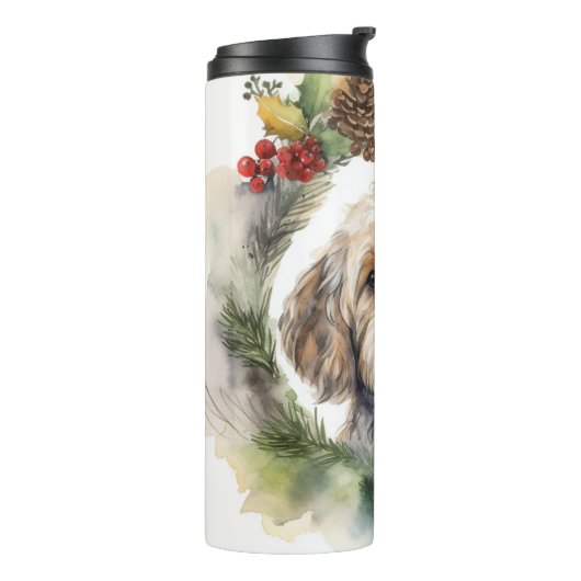 Cockapoo Kerstkrans feestelijke pup Thermosbeker (Gedraaid links)