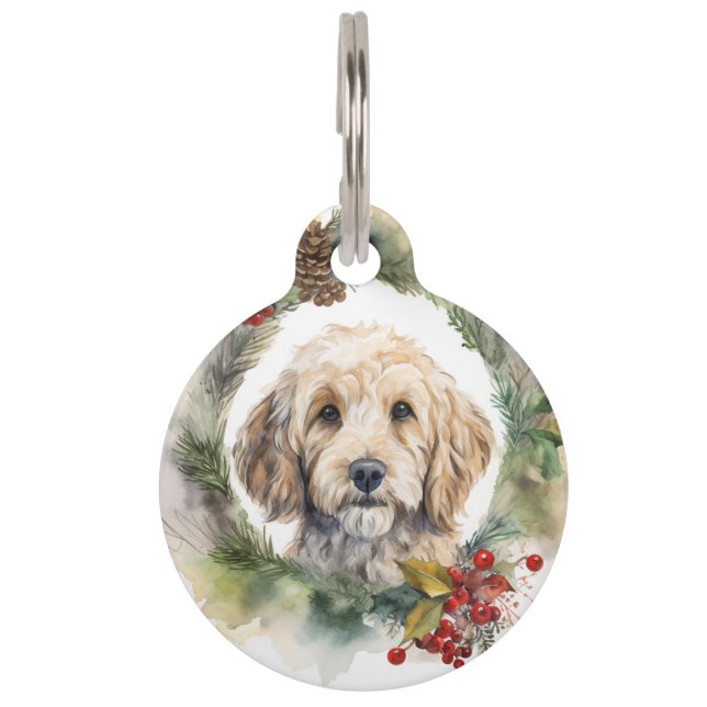 Cockapoo Kerstkrans Festieve Pup Huisdierpenning (Voorkant)