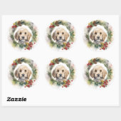 Cockapoo Kerstkrans Festieve Pup Ronde Sticker (Vel)
