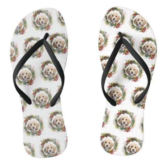 Cockapoo Kerstkrans Festieve Pup Teenslippers (Voetbed)