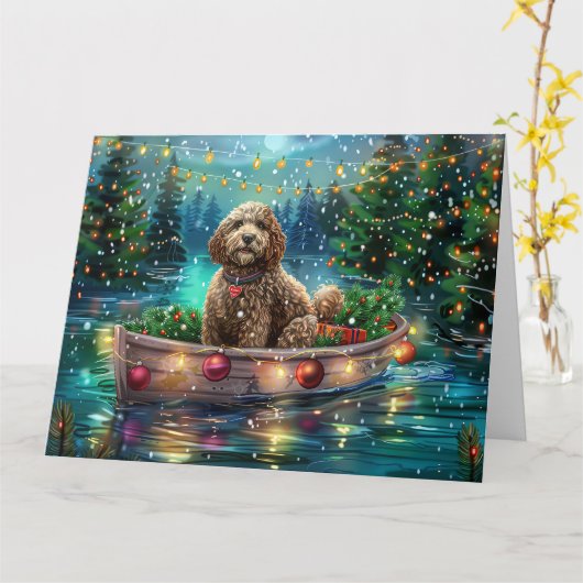 Cockapoo Kerstmis Feestelijke Reis Kaart (Gele Bloem)