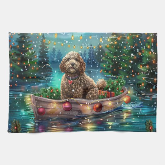 Cockapoo Kerstmis Festivale Reis Theedoek (Horizontaal)