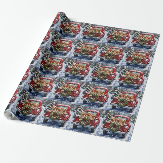 Cockapoo Kerstmis Rode Truck Vakantie Cadeaupapier (Uitgerold)