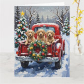 Cockapoo Kerstmis Rode Truck Vakantie Kaart (Gele Bloem)