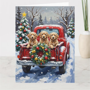Cockapoo Kerstmis Rode Truck Vakantie Kaart