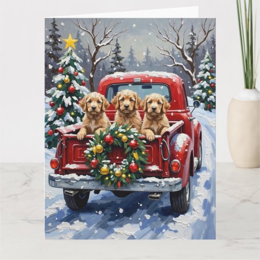 Cockapoo Kerstmis Rode Truck Vakantie Kaart (Voorkant)