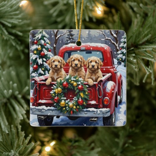 Cockapoo Kerstmis Rode Truck Vakantie Keramisch Ornament (Boom)