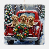 Cockapoo Kerstmis Rode Truck Vakantie Keramisch Ornament (Achterkant)
