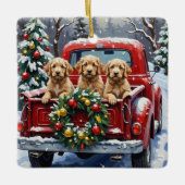 Cockapoo Kerstmis Rode Truck Vakantie Keramisch Ornament (Voorkant)
