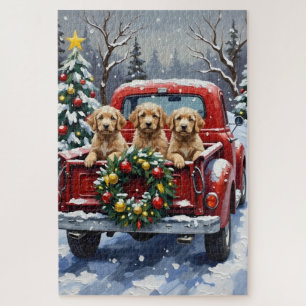 Cockapoo Kerstmis Rode Truck Vakantie Legpuzzel
