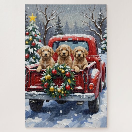 Cockapoo Kerstmis Rode Truck Vakantie Legpuzzel (Verticaal)