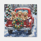Cockapoo Kerstmis Rode Truck Vakantie Magneet (Voorkant)