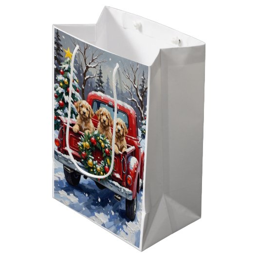 Cockapoo Kerstmis Rode Truck Vakantie Medium Cadeauzakje (Voorkant Gekanteld)