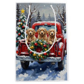 Cockapoo Kerstmis Rode Truck Vakantie Medium Cadeauzakje (Voorkant)