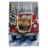 Cockapoo Kerstmis Rode Truck Vakantie Medium Cadeauzakje (Achterkant)