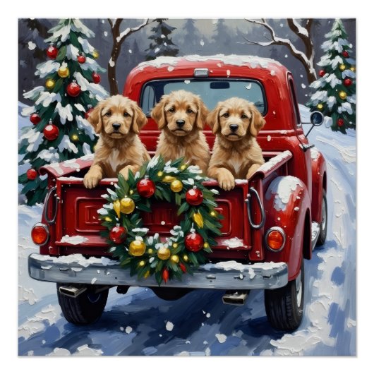 Cockapoo Kerstmis Rode Truck Vakantie Perfect Poster (Voorkant)