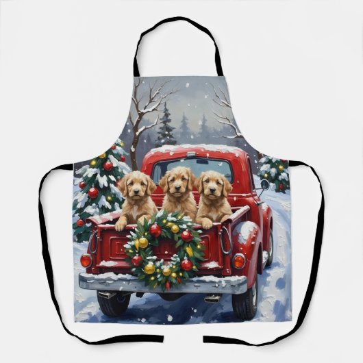 Cockapoo Kerstmis Rode Truck Vakantie Schort (Voorkant)