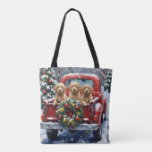 Cockapoo Kerstmis Rode Truck Vakantie Tote Bag (Achterkant)
