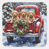 Cockapoo Kerstmis Rode Truck Vakantie Vierkante Sticker (Voorkant)