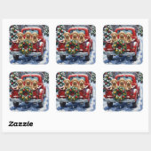 Cockapoo Kerstmis Rode Truck Vakantie Vierkante Sticker (Vel)