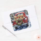 Cockapoo Kerstmis Rode Truck Vakantie Vierkante Sticker (Envelop)