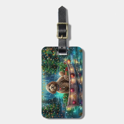 Cockapoo kerstvakantie bagagelabel (Voorkant verticaal)